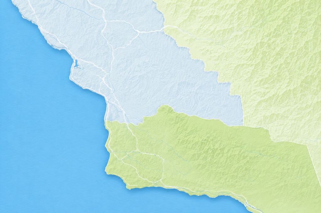Terrain map of San Luis Obispo and Santa Barbara Counties